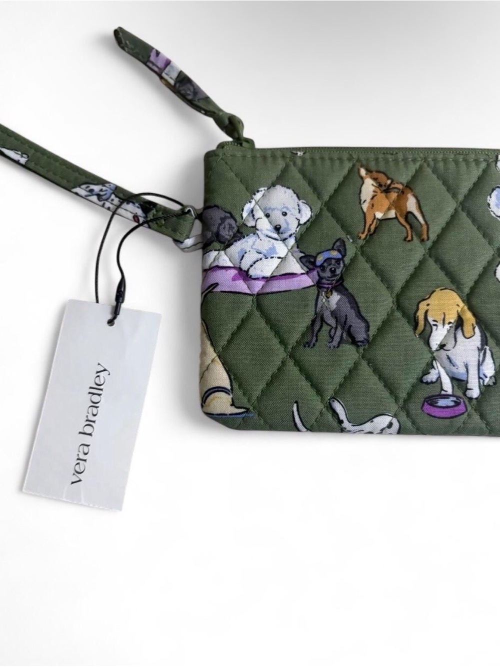 Vera Bradley Olive Quilted Wristlet with Dog Pattern - Picture 3 of 7